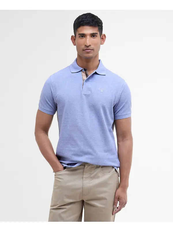 Barbour Men's Tartan Pique Polo Shirt - Sky Marl Image 2