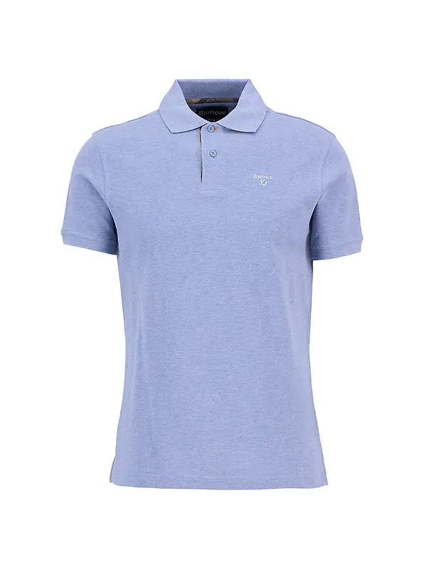 Barbour Men's Tartan Pique Polo Shirt - Sky Marl Image 1