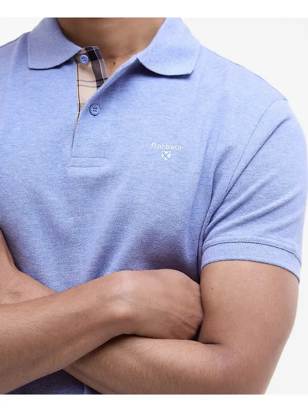 Barbour Men's Tartan Pique Polo Shirt - Sky Marl Image 5