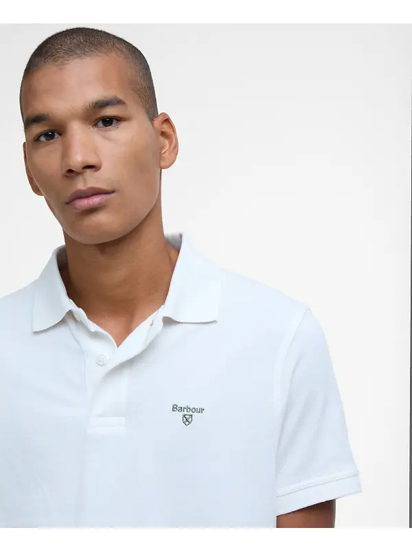 Barbour Men's Lightweight Sports Polo Shirt - Whisper White Image 5
