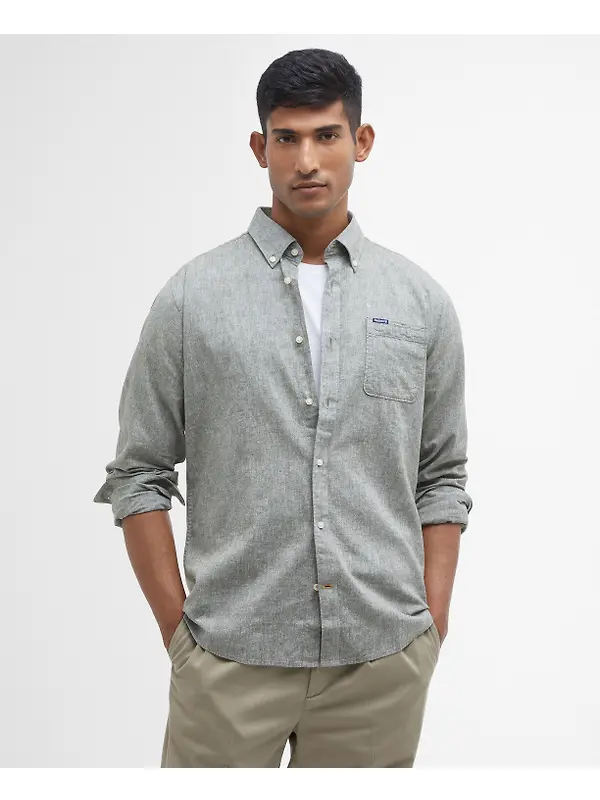 Barbour Men's Nelson Tailored Long-Sleeved Shirt - Bleached Olive Image 2