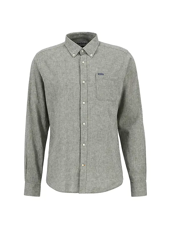 Barbour Men's Nelson Tailored Long-Sleeved Shirt - Bleached Olive Image 1