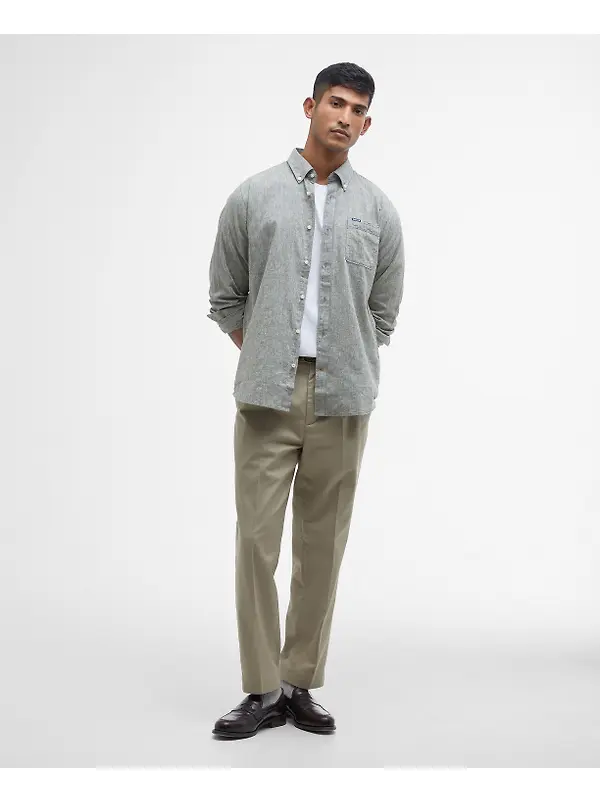 Barbour Men's Nelson Tailored Long-Sleeved Shirt - Bleached Olive Image 3
