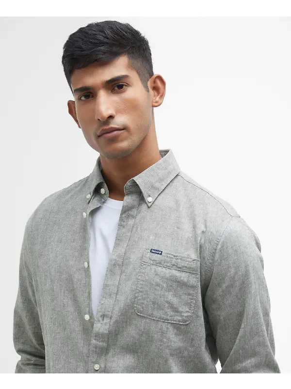 Barbour Men's Nelson Tailored Long-Sleeved Shirt - Bleached Olive Image 5