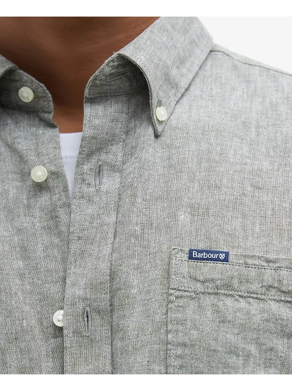 Barbour Men's Nelson Tailored Long-Sleeved Shirt - Bleached Olive Image 6