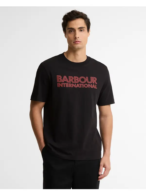 Barbour International Men's Essential Tee - Black / Fire Whirl Image 2