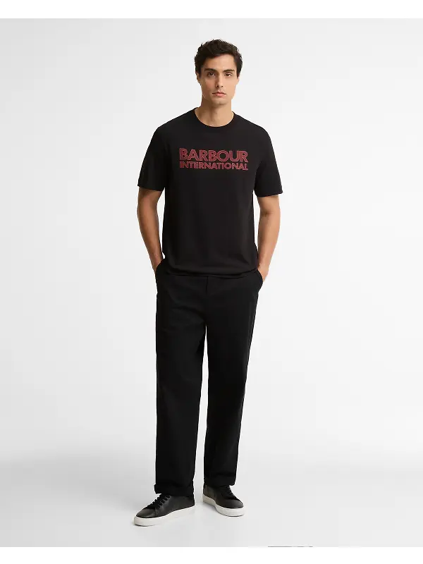Barbour International Men's Essential Tee - Black / Fire Whirl Image 3