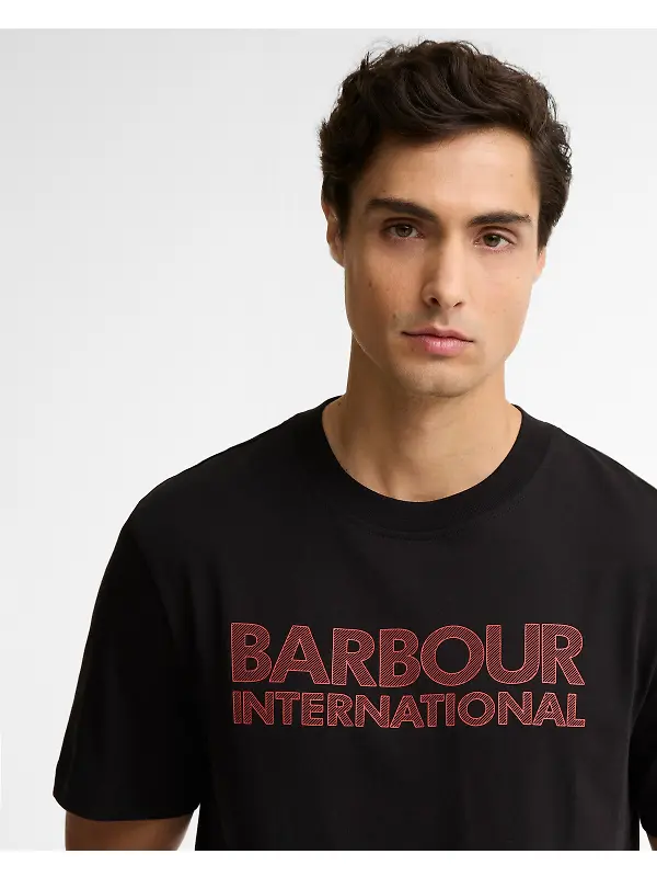 Barbour International Men's Essential Tee - Black / Fire Whirl Image 5