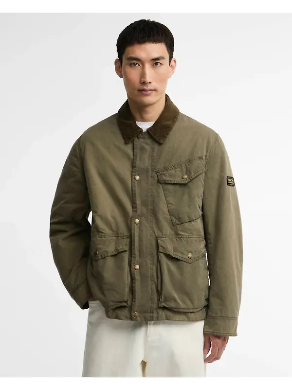 Barbour International Men's Winter Drifter Washed Waxed Jacket - Olive Night Image 2