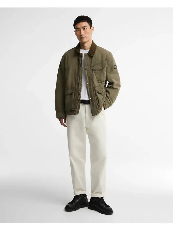 Barbour International Men's Winter Drifter Washed Waxed Jacket - Olive Night Image 3