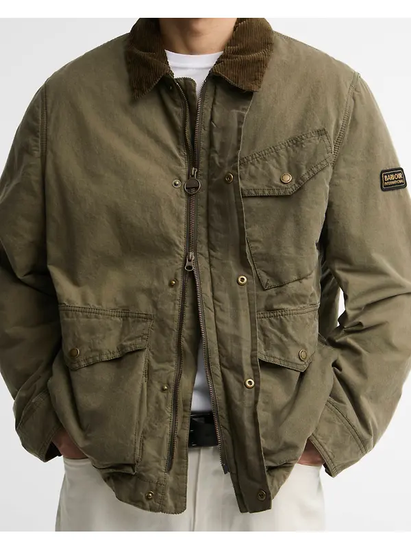 Barbour International Men's Winter Drifter Washed Waxed Jacket - Olive Night Image 5