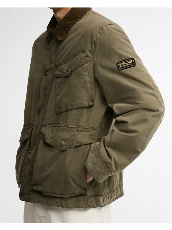 Barbour International Men's Winter Drifter Washed Waxed Jacket - Olive Night Image 6