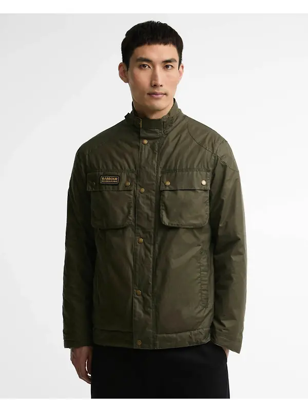 Barbour International Men's Winter Merton Waxed Jacket - Olive Night Image 2