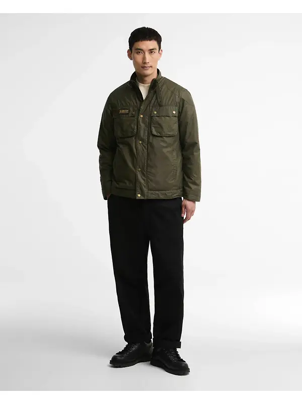 Barbour International Men's Winter Merton Waxed Jacket - Olive Night Image 3