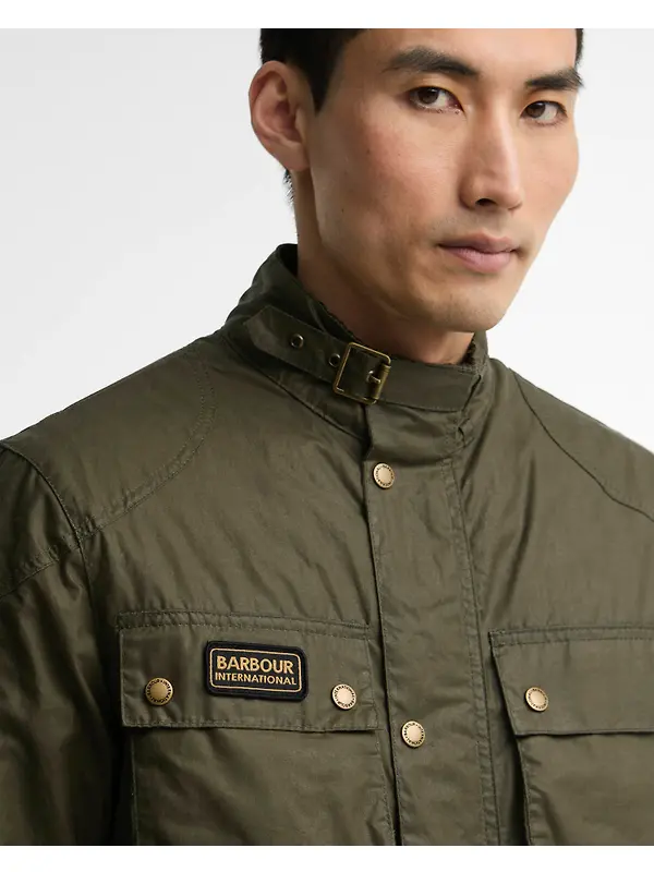 Barbour International Men's Winter Merton Waxed Jacket - Olive Night Image 5