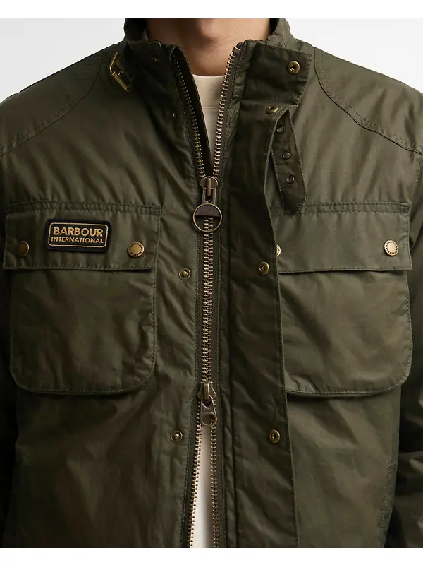 Barbour International Men's Winter Merton Waxed Jacket - Olive Night Image 6
