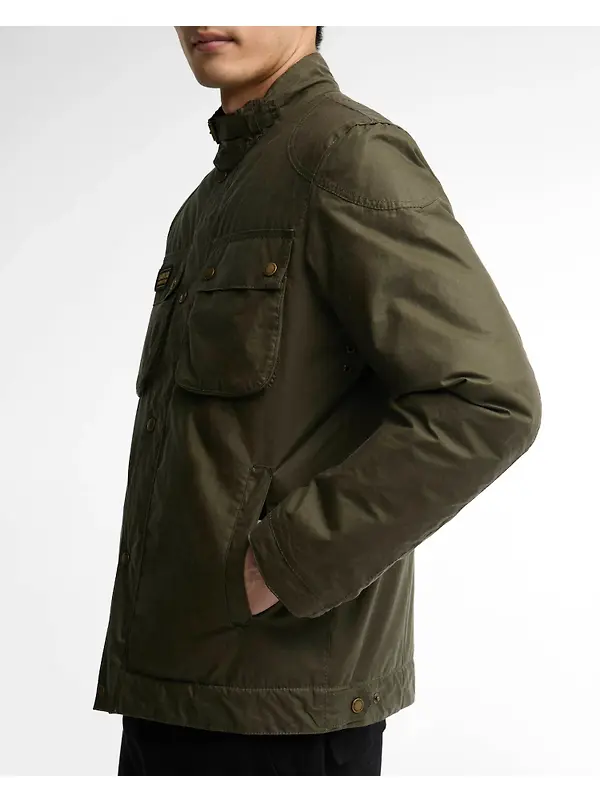 Barbour International Men's Winter Merton Waxed Jacket - Olive Night Image 7