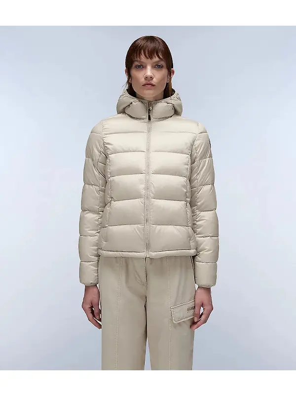Napapijri Women's Aerons Rise Hooded Puffer Jacket - Beige Silver Image 3