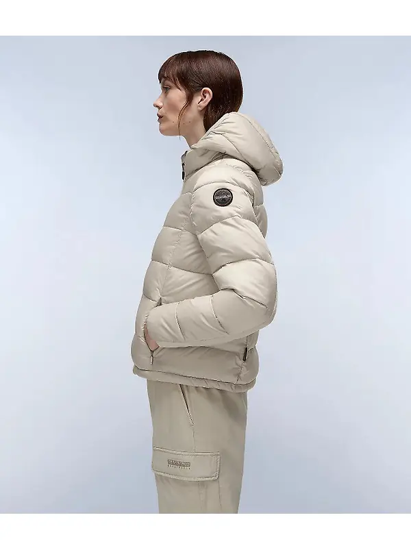 Napapijri Women's Aerons Rise Hooded Puffer Jacket - Beige Silver Image 4