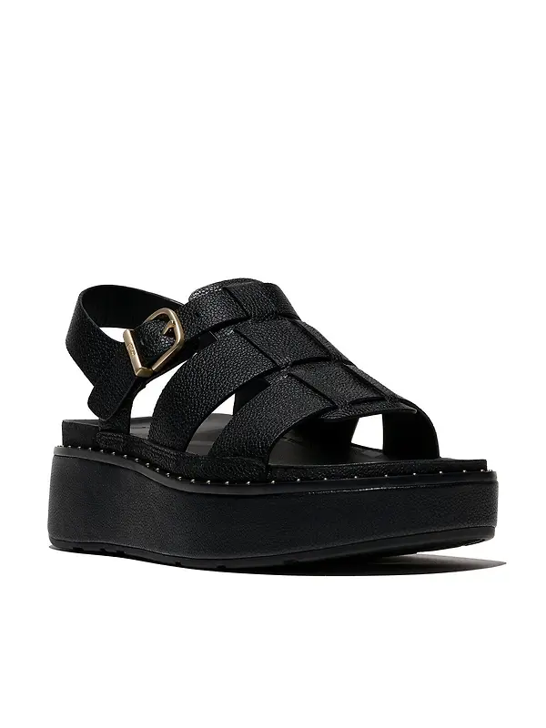 FitFlop Women's GEN-FF Max Tumbled-Leather Fisherman Sandals - All Black Image 6