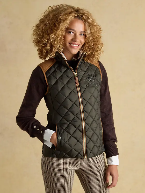 Joules Women's Braemar Luxe Showerproof Diamond Quilted Gilet - Khaki Green Image 2