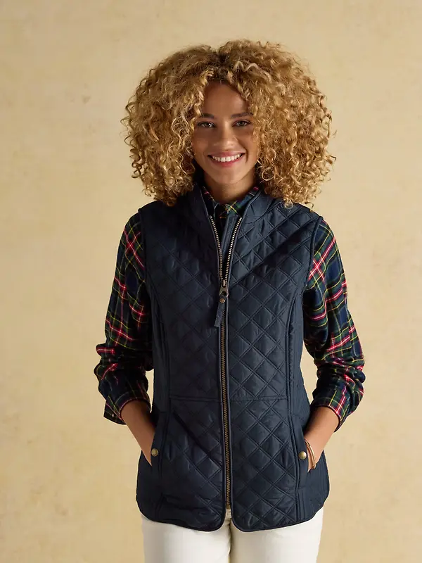Joules Women's Minx Showerproof Diamond Quilted Gilet - Navy Blue Image 2
