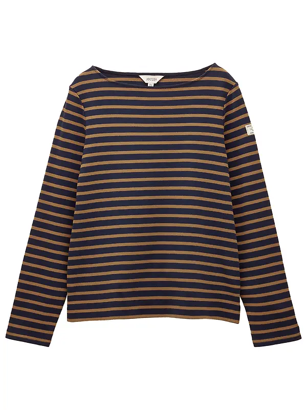 Joules Women's Harbour Boat Neck Long Sleeve Breton Stripe Top - Navy & Tan Image 1