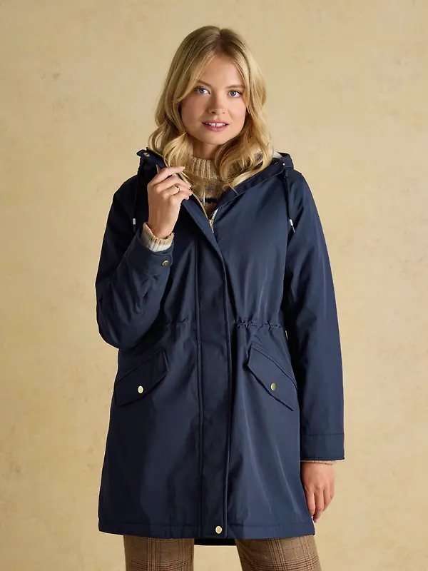 Joules Women's Portwell Cosy Fleece Lined Waterproof Raincoat - Navy Image 2