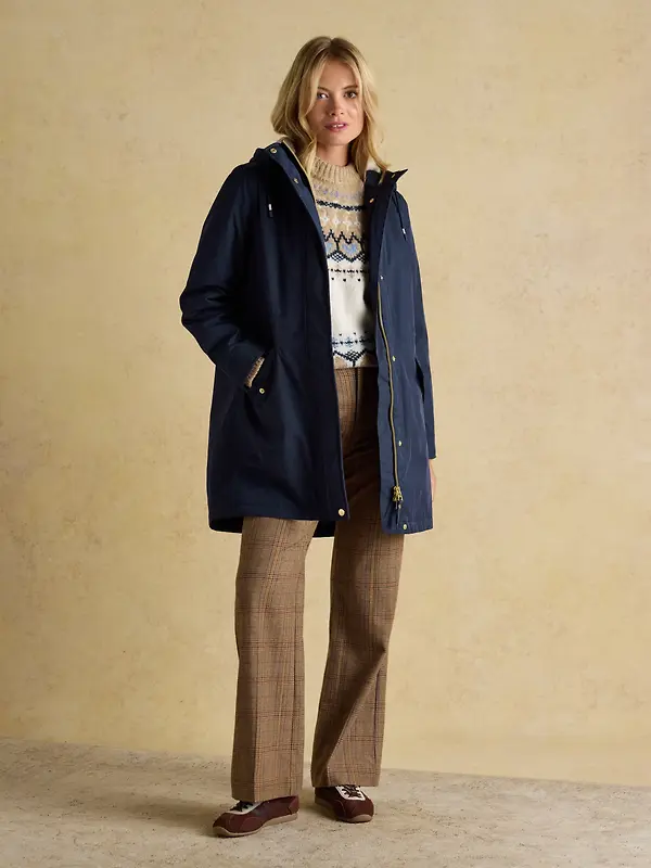 Joules Women's Portwell Cosy Fleece Lined Waterproof Raincoat - Navy Image 4