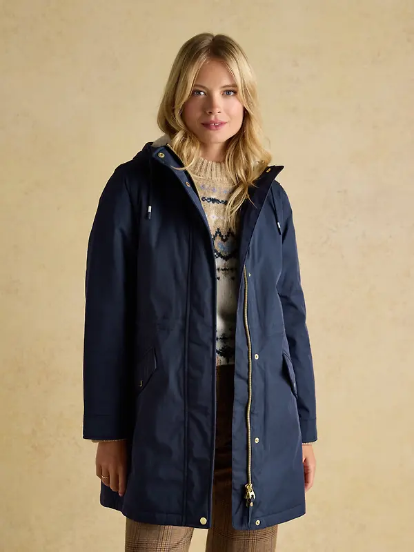 Joules Women's Portwell Cosy Fleece Lined Waterproof Raincoat - Navy Image 5
