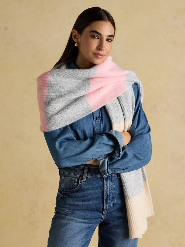 Joules Women's Popley Stripe Scarf - Pink/Grey Image 3