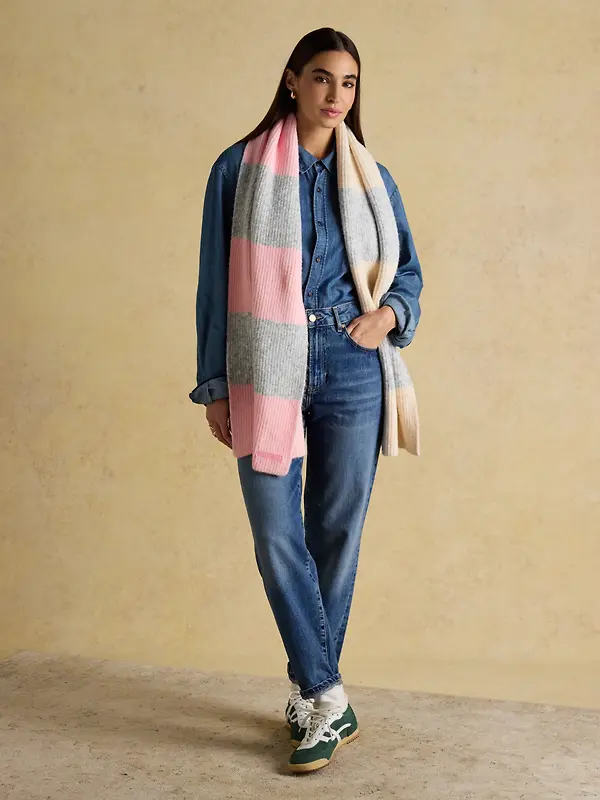 Joules Women's Popley Stripe Scarf - Pink/Grey Image 2