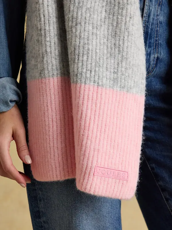 Joules Women's Popley Stripe Scarf - Pink/Grey Image 5