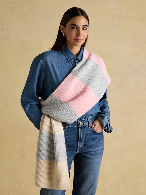 Joules Women's Popley Stripe Scarf - Pink/Grey Image 4