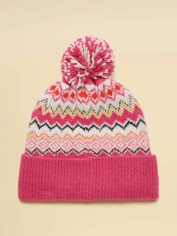 Joules Women's Kara Fairisle Bobble Beanie Hat - Pink Image 2