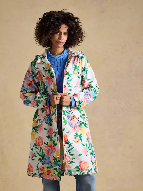 Joules Women's Holkham Waterproof Packable Hooded Raincoat - Floral Image 7