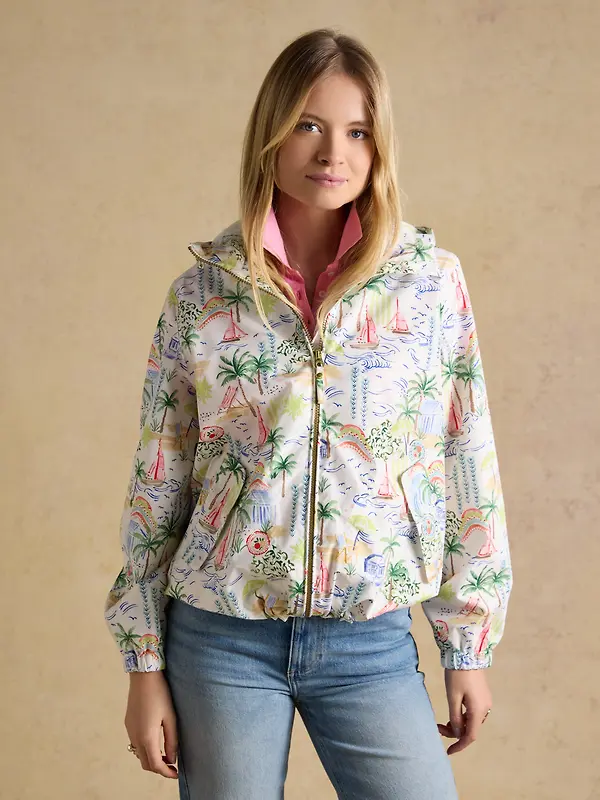 Joules Women's Rainly Waterproof Packable Raincoat with Hood - Cream Image 2
