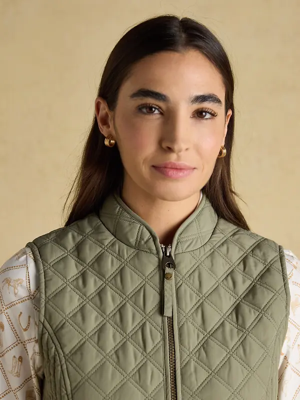 Joules Women's Minx Showerproof Diamond Quilted Gilet - Sage Green Image 6