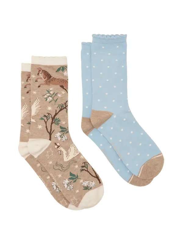 Joules Women's Everyday Socks 2 Pack - UK 4-8 - Tan Fairisle Image 1