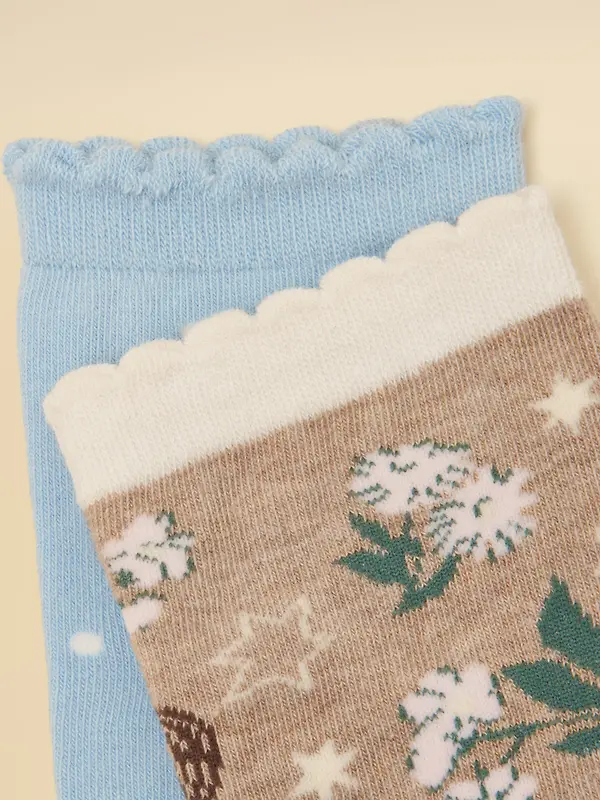 Joules Women's Everyday Socks 2 Pack - UK 4-8 - Tan Fairisle Image 3