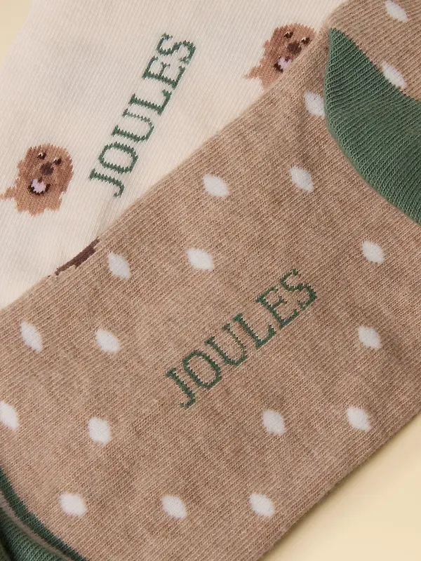 Joules Women's Everyday Cotton Blend Socks 2 Pack UK 4-8 - Neutral Spaniel Image 2