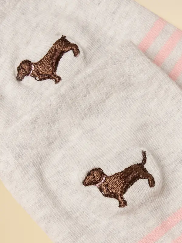 Joules Women's Everyday Cotton Blend 2 Pack Socks - Pink / Grey Dog Image 3
