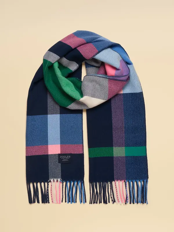 Joules Women's Langtree Scarf - Navy & Pink Check Image 5