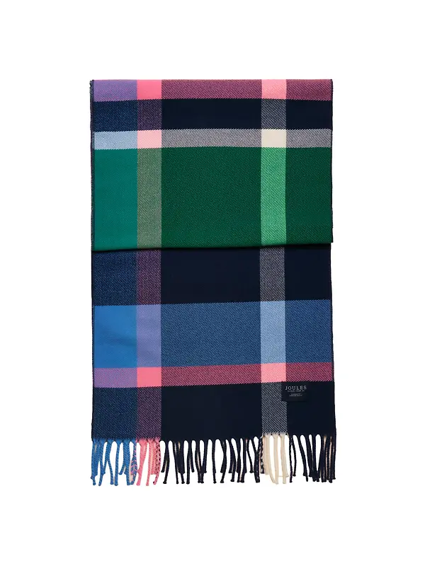 Joules Women's Langtree Scarf - Navy & Pink Check Image 1