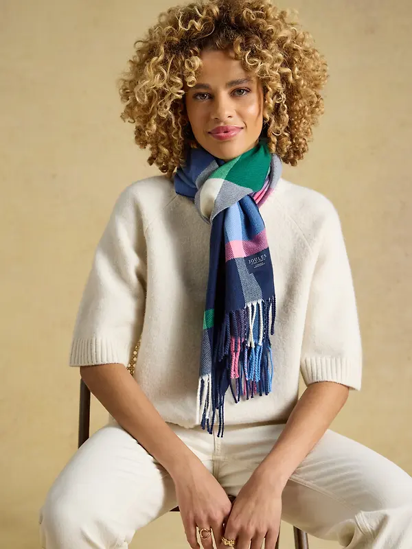 Joules Women's Langtree Scarf - Navy & Pink Check Image 2
