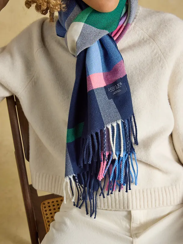 Joules Women's Langtree Scarf - Navy & Pink Check Image 4