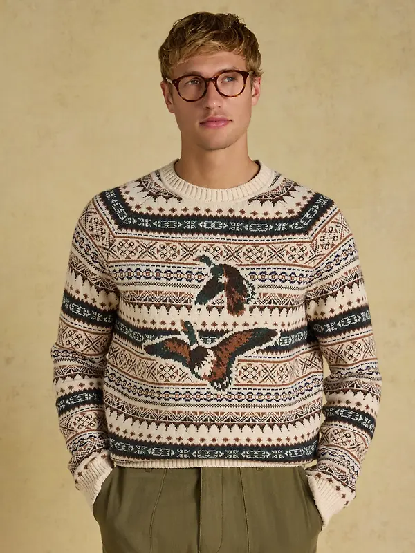 Joules Men's Intarsia Crew Ducks Sweater - Neutral Image 2
