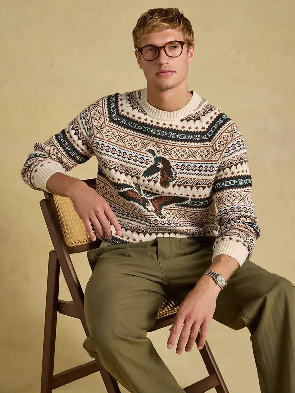 Joules Men's Intarsia Crew Ducks Sweater - Neutral Image 4