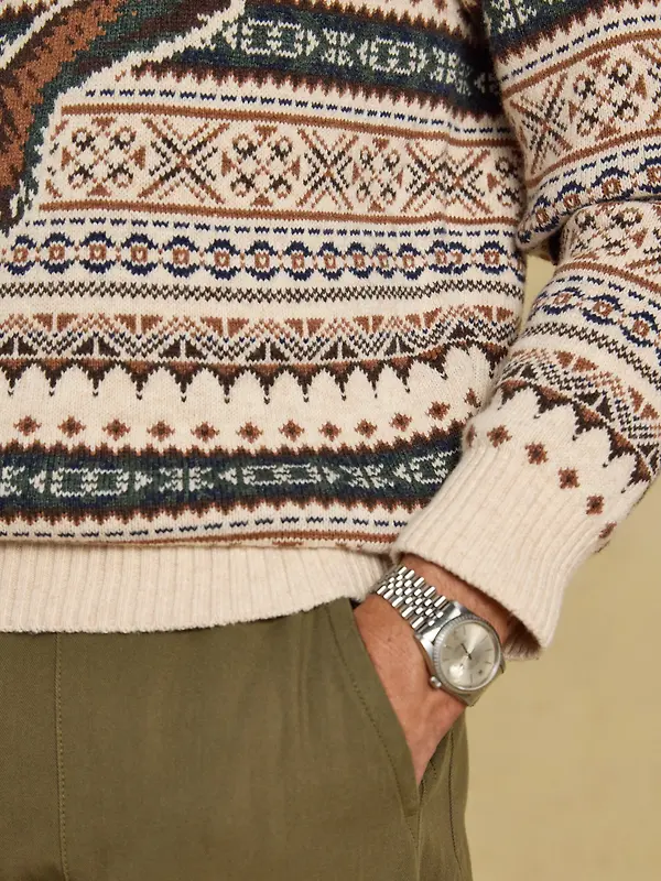 Joules Men's Intarsia Crew Ducks Sweater - Neutral Image 5