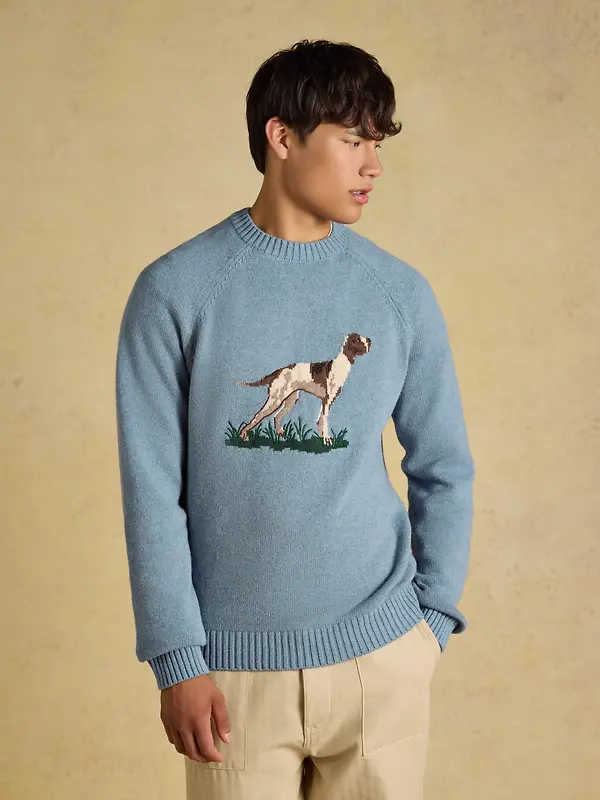 Joules Men's Intarsia Crew Neck Dog Jumper - Blue Image 2